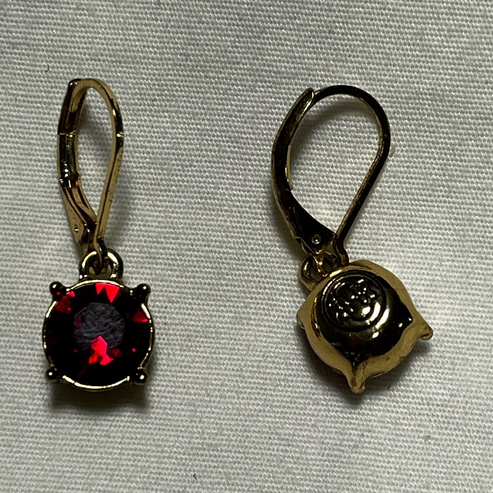 Dana Buchman Gold Toned Earrings with Deep Red Stones - Picture 3 of 6